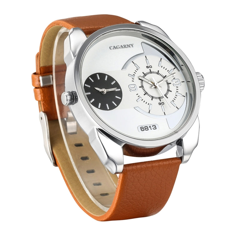 CAGARNY 6813 Fashionable  Dual Clock Quartz Business Wrist Watch with Leather Band for Men