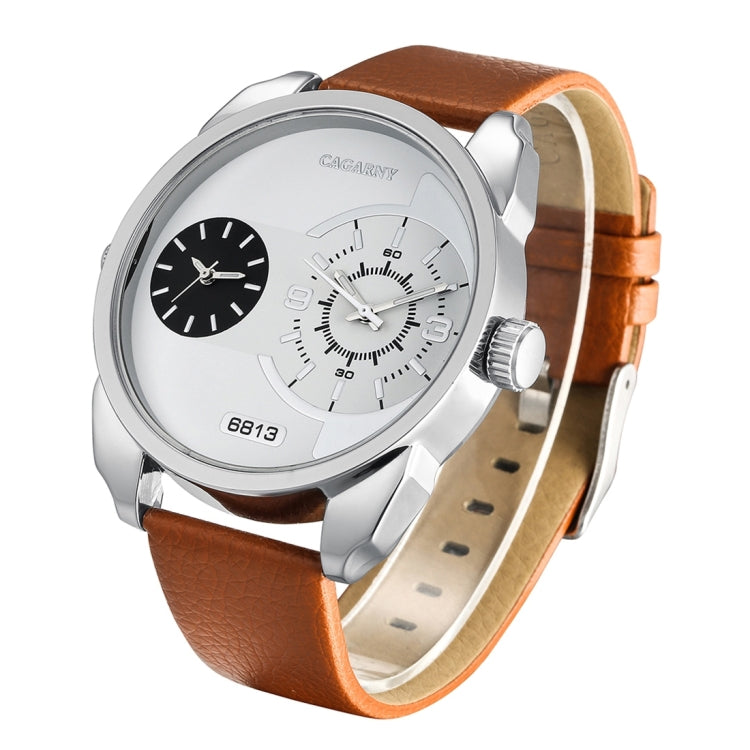 CAGARNY 6813 Fashionable  Dual Clock Quartz Business Wrist Watch with Leather Band for Men
