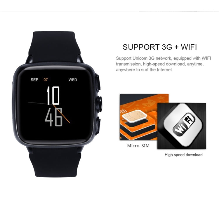 Z01 Smart Watch Phone, 4GB+512MB, Capacitive Touch Screen Android System, MTK6572 Dual Core, 1.2GHz,3G /2G Network, Support Pedometer / Bluetooth V4.0 / WiFi / GPS / FM Radio, with Silicone Strap