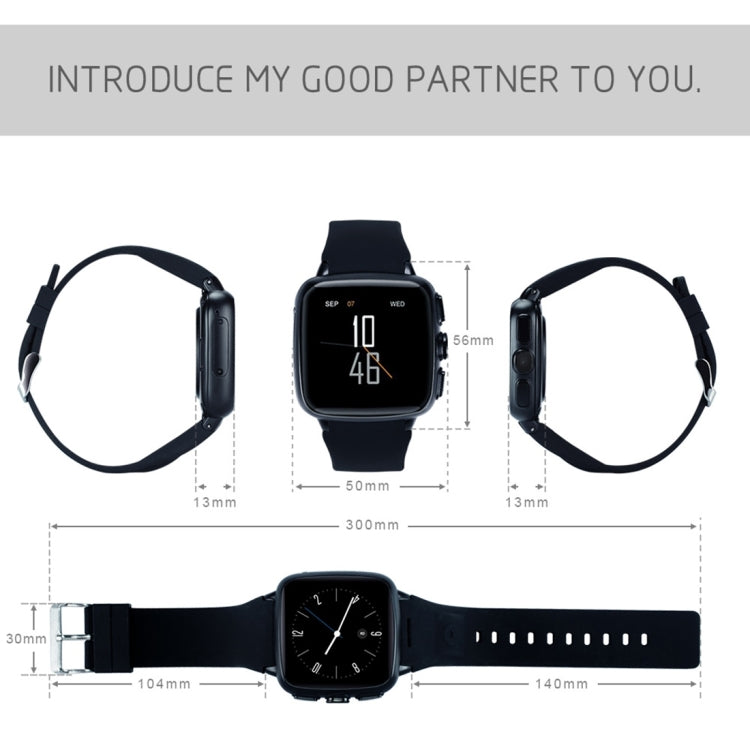 Z01 Smart Watch Phone, 4GB+512MB, Capacitive Touch Screen Android System, MTK6572 Dual Core, 1.2GHz,3G /2G Network, Support Pedometer / Bluetooth V4.0 / WiFi / GPS / FM Radio, with Silicone Strap