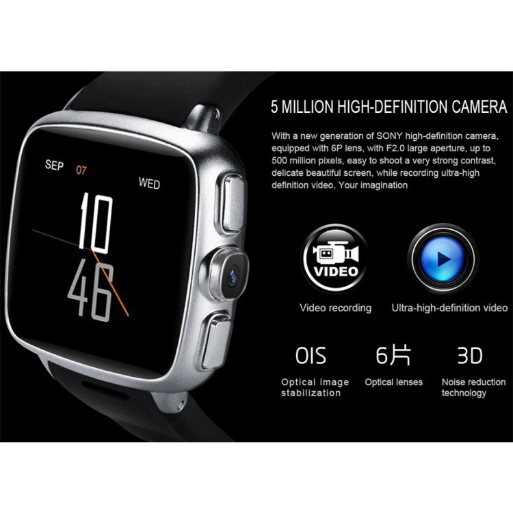 Z01 Smart Watch Phone, 4GB+512MB, Capacitive Touch Screen Android System, MTK6572 Dual Core, 1.2GHz,3G /2G Network, Support Pedometer / Bluetooth V4.0 / WiFi / GPS / FM Radio, with Silicone Strap