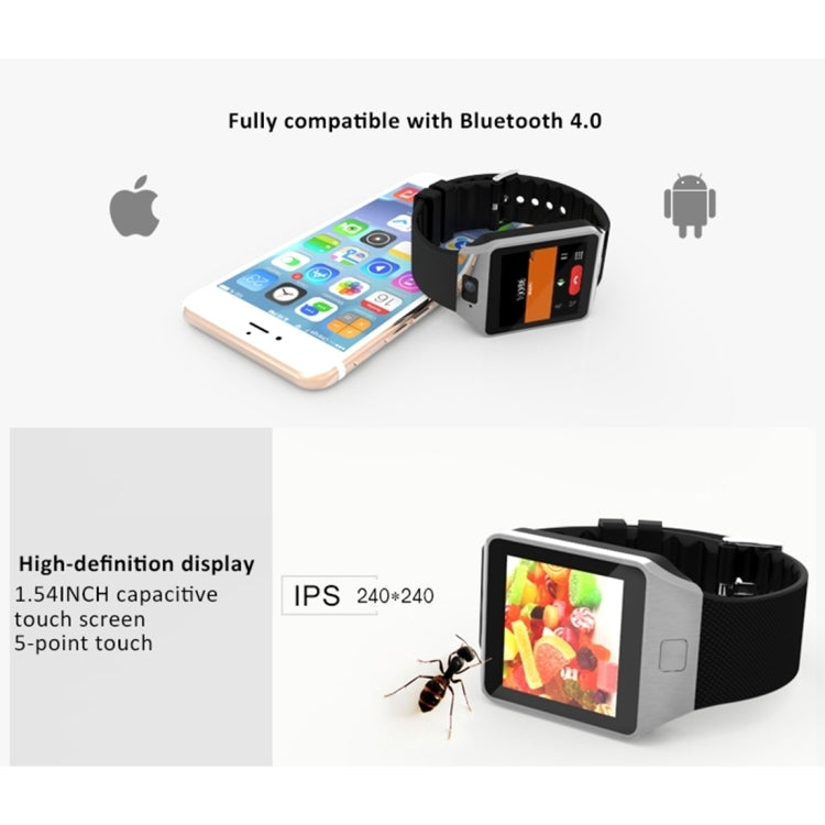 QW09 Smart Watch Phone, 512MB+4GB, 1.54inch LCD Capacitive Touch Screen Android 4.4.2, MTK6572A Dual Core, 1.2GHz,3G /2G Network, Support Pedometer / Bluetooth V4.0 / WiFi / Phone Anti-lost, with Silicone Strap