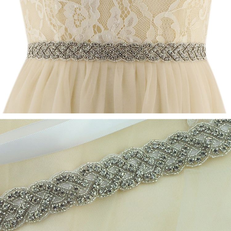 Women Handmade Beaded Rhinestone Ribbon Lacing Wedding Belt Lady Bride Waistband Waist Belt