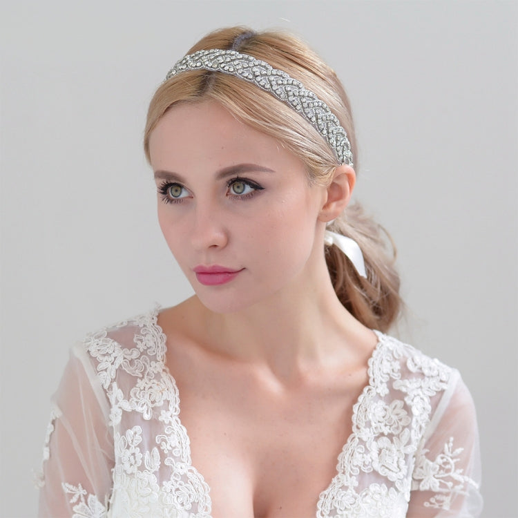 Women Handmade Beaded Rhinestone Ribbon Lacing Wedding Belt Lady Bride Waistband Waist Belt