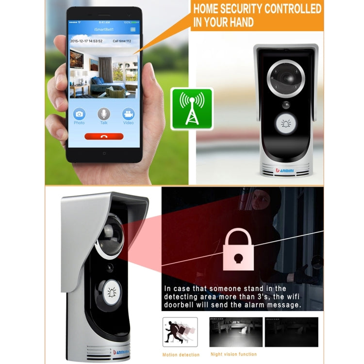 Waterproof WiFi Remote Video Intercom Doorbell with 1/3 inch 1.0MP Camera, Support iOS & Android APP, Waterproof Level: IP55