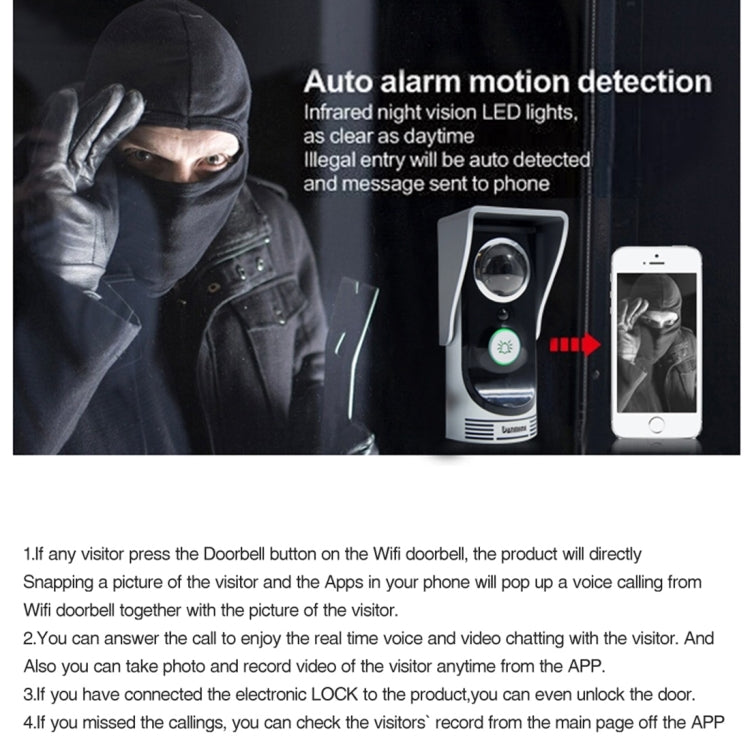 Waterproof Security Monitoring Host WiFi Remote Video Intercom Doorbell with 1/3 inch 1.0MP Camera, Support iOS & Android APP, Waterproof Level: IP55