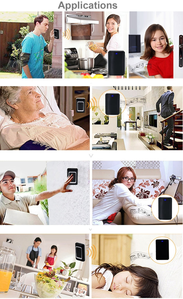 SAFUL K108 Waterproof Wireless Smart Doorbell, One Transmitter Dual Receiver, EU Plug