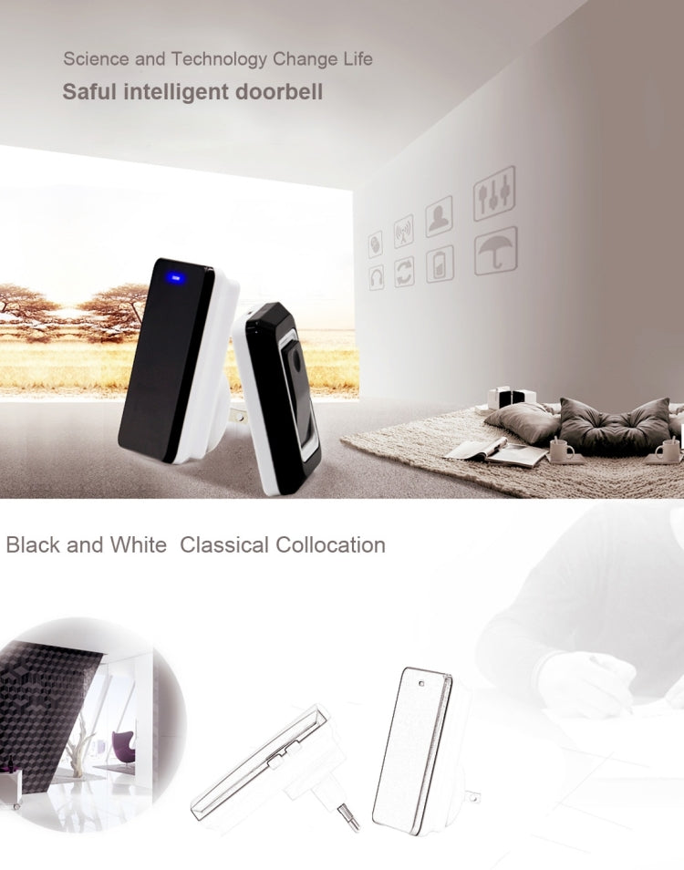 SAFUL K108 Waterproof Wireless Smart Doorbell, One Transmitter Dual Receiver, EU Plug