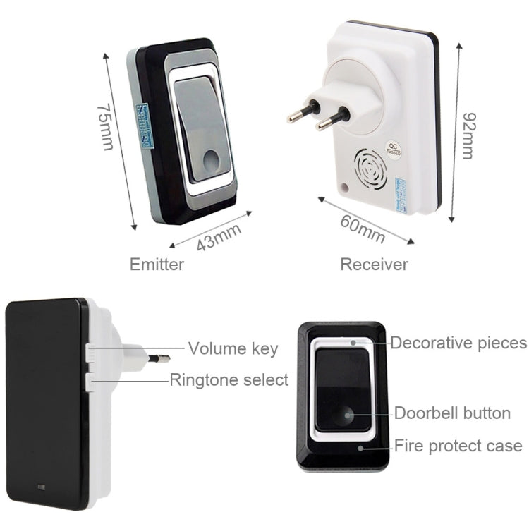 SAFUL K108 Waterproof Wireless Smart Doorbell, One Transmitter One Receiver, EU Plug