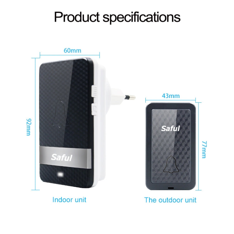 Saful TS-K106 IP68 Waterproof 4-Level Ring Tone Adjustable Wireless Intelligent Self-generating Doorbell with 28 First Ringtones