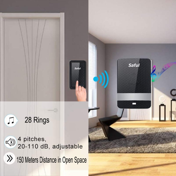 Saful TS-K106 IP68 Waterproof 4-Level Ring Tone Adjustable Wireless Intelligent Self-generating Doorbell with 28 First Ringtones