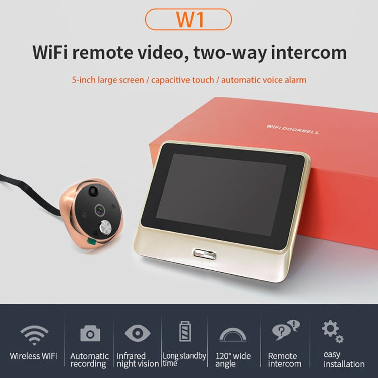 SN-W1 5.0 inch Screen WiFi Smart 720P Security Camera Peephole Viewer, Android Quad Core, 512MB+4GB, Support Voice Alarm & Remote Monitor & Two-way Intercom & Infrared Night Vision