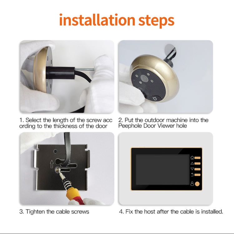 Danmini Q10 4.3 Inch Screen Motion Detection Camera Video Alarm Smart Digital Door Viewer, Support TF Card(Gold)