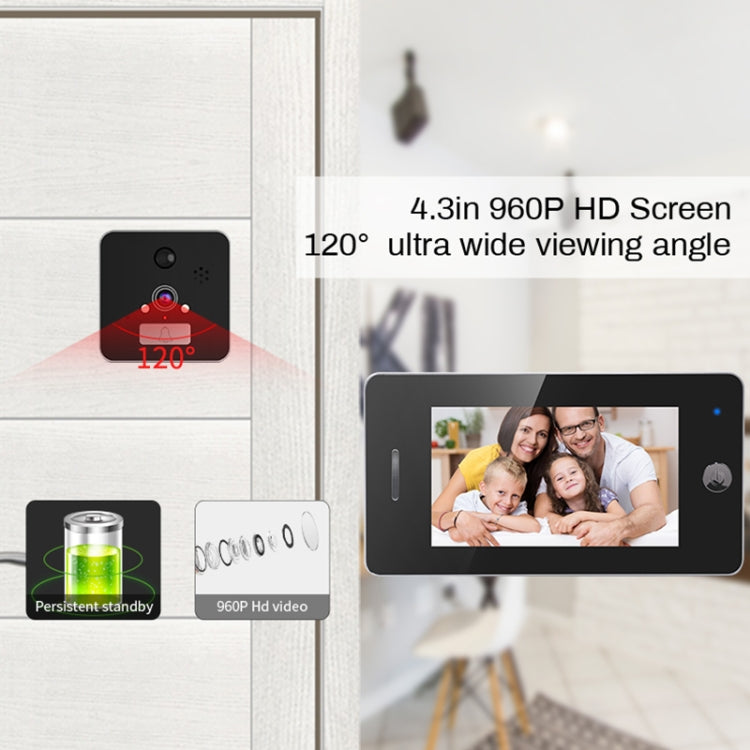 TS-509 4.3 inch 960P HD Screen WiFi Smart Video Doorbell Peephole Viewer, Support Visual Intercom & Night Vision & Motion Detection