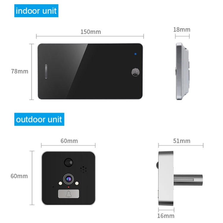 TS-509 4.3 inch 960P HD Screen WiFi Smart Video Doorbell Peephole Viewer, Support Visual Intercom & Night Vision & Motion Detection