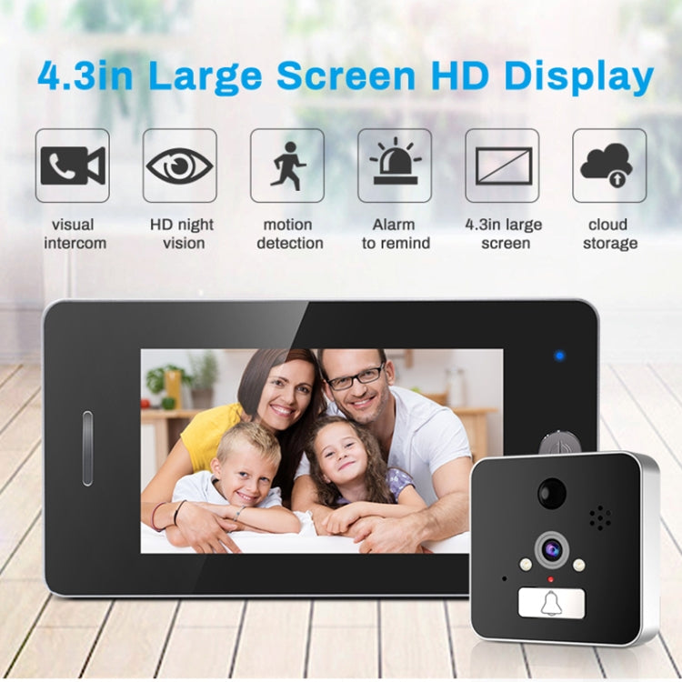 TS-509 4.3 inch 960P HD Screen WiFi Smart Video Doorbell Peephole Viewer, Support Visual Intercom & Night Vision & Motion Detection