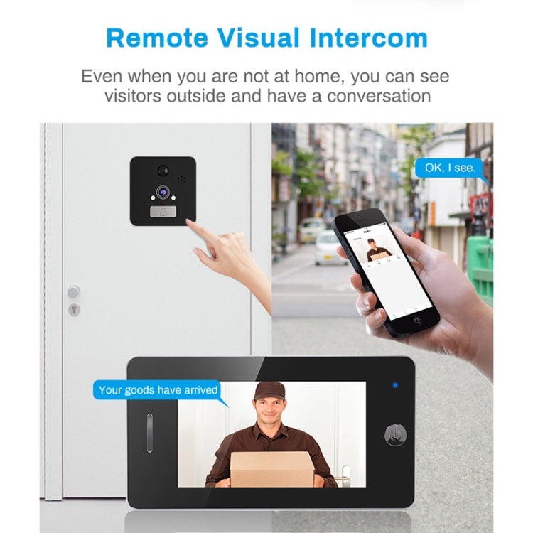 TS-509 4.3 inch 960P HD Screen WiFi Smart Video Doorbell Peephole Viewer, Support Visual Intercom & Night Vision & Motion Detection