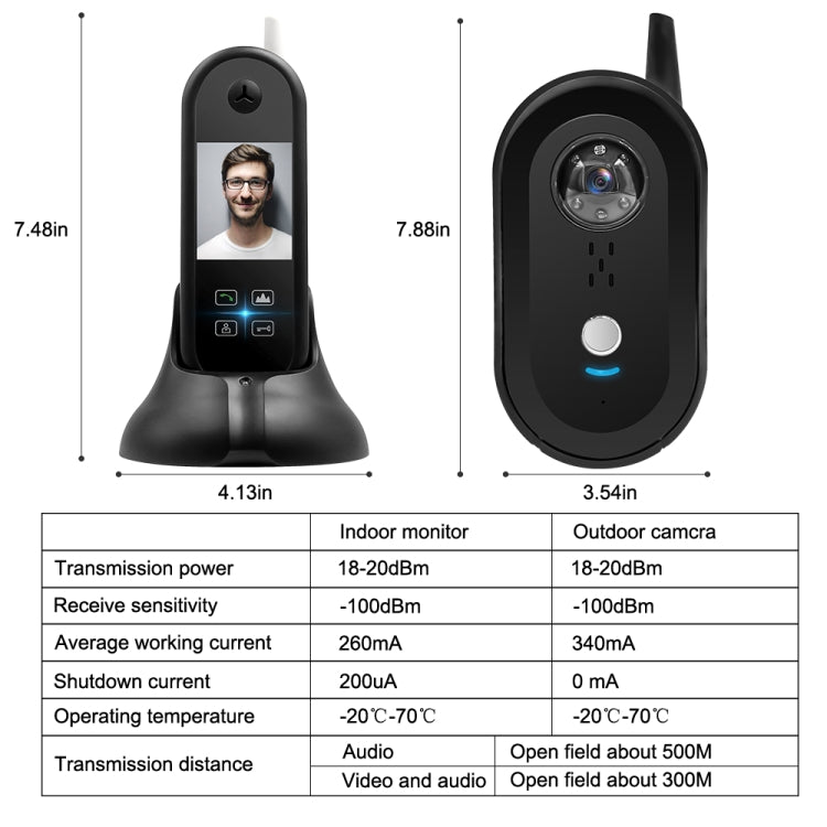 TS-999A2 Wireless Digital Video Door Phone Doorbell with 2.5 inch Display Screen & Antenna, Support Infrared Night Vision, Indoor Group Call, One-button Unlock, Real Time Monitoring