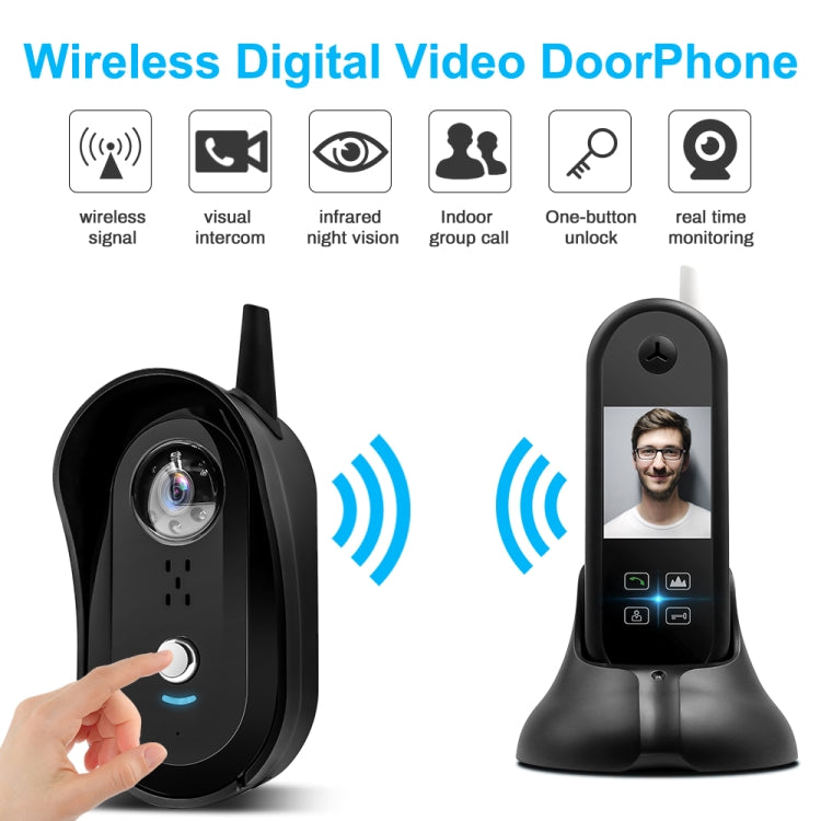 TS-999A2 Wireless Digital Video Door Phone Doorbell with 2.5 inch Display Screen & Antenna, Support Infrared Night Vision, Indoor Group Call, One-button Unlock, Real Time Monitoring