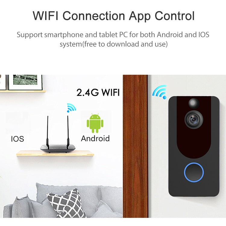 V7 Standard Edition 1080P Wireless WiFi Smart Doorbell, Support Motion Detection & Infrared Night Vision & Two-way Voice(Black)