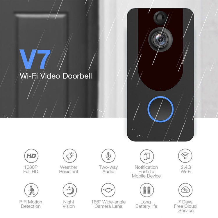 V7 Standard Edition 1080P Wireless WiFi Smart Doorbell, Support Motion Detection & Infrared Night Vision & Two-way Voice(Black)