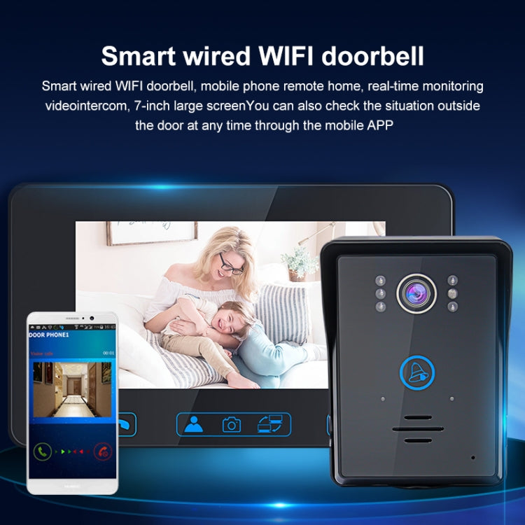 TS-WIFI708C 1.3 Million Pixels Smart WiFi Video Intercom Doorbell with 7 inch Display & 16 Polyphonic Ringtones, Support Infrared Night Vision, US Plug / EU Plug