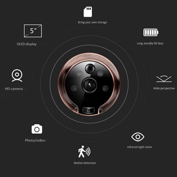 N08 2.0 Million Pixels 5.0 inch OLED Screen Smart Cat Eye Video Doorbell (Gold)