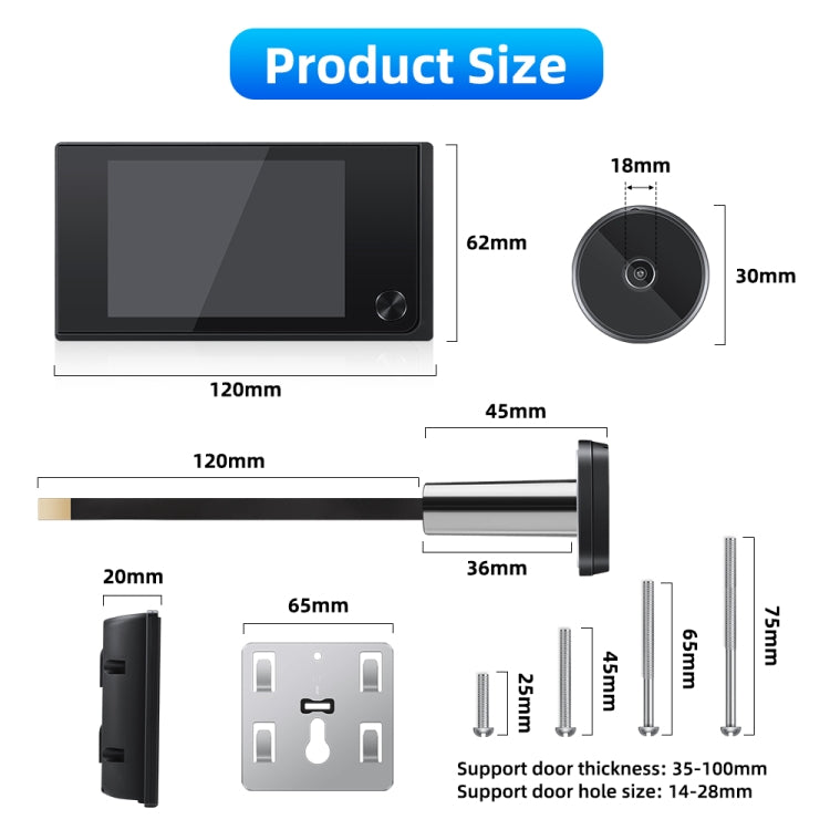 SN520AD 3.5 inch Screen 2.0MP Security Camera Digital Peephole Door Viewer (Black)
