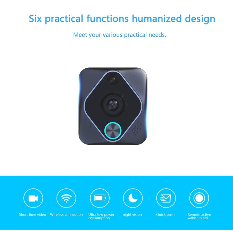 X6 1080P 180 Degree Panoramic WiFi Smart Waterproof Digital Camera Door Viewer, Support Phone Monitoring & Infrared Motion Detection (Black)