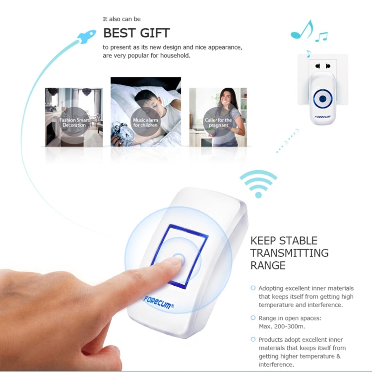 Forecum 8 Wireless Smart Home Doorbell with Single Receiver, Remote Control Distance: 200m (Open Air), EU Plug
