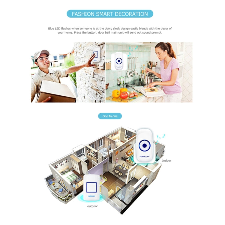 Forecum 8 Wireless Smart Home Doorbell with Single Receiver, Remote Control Distance: 200m (Open Air), EU Plug