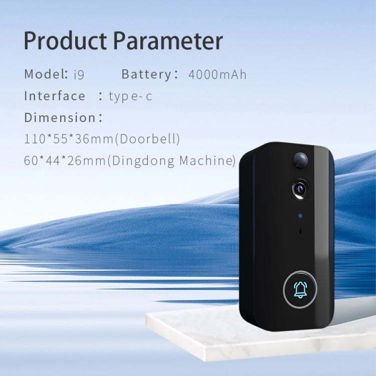 DoorBell i9 Wireless Doorbell Camera, Night vision, Motion Detection, Two-way Intercom  - Black
