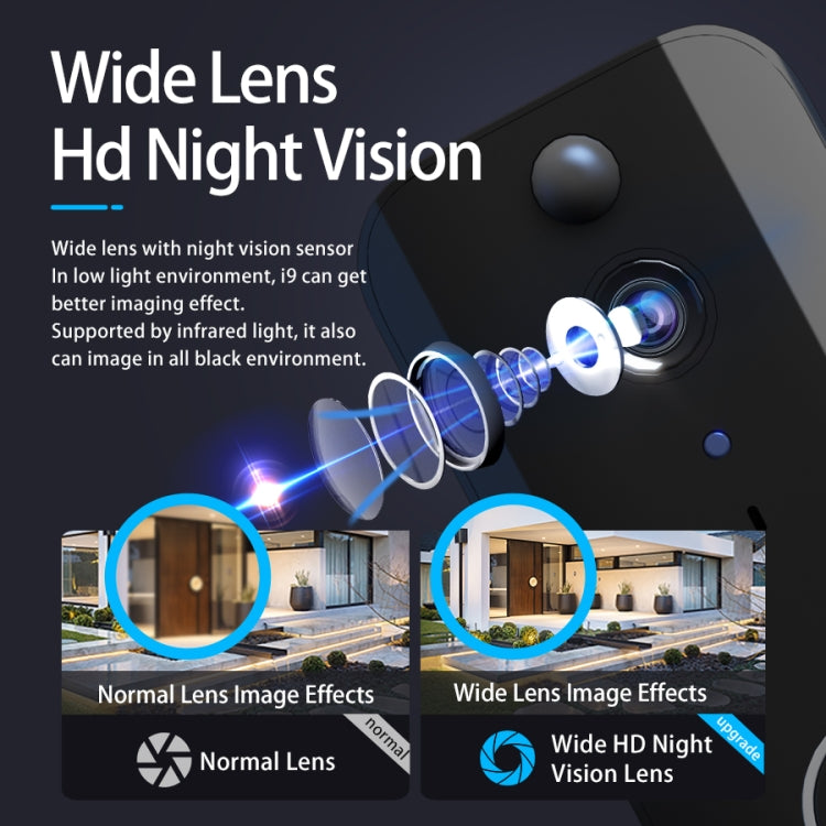 DoorBell i9 Wireless Doorbell Camera, Night vision, Motion Detection, Two-way Intercom  - Black