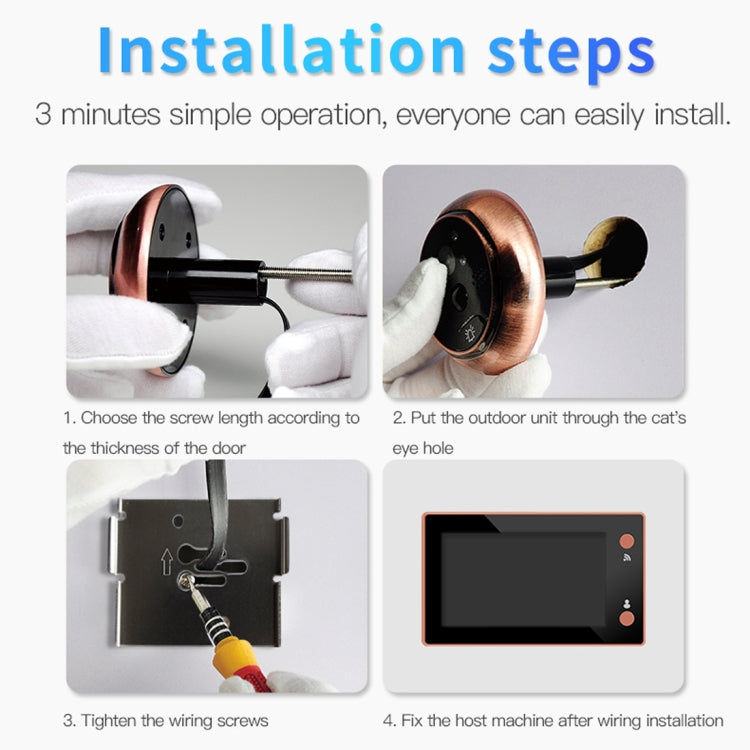 Danmini 4.3 inch WIFI Smart Electronic Cat Eye Home Wireless Doorbell 1 Million Camera Support Infrared Night Vision