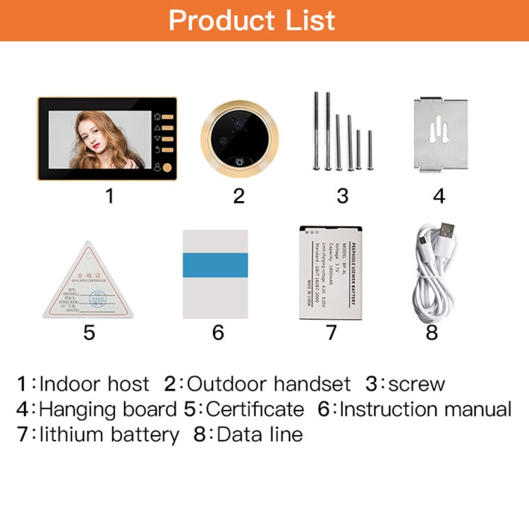 Danmini W10 4.3 inch Smart Electronic Cat Eye Household Visible Doorbell 300000 Pixels Camera Support Infrared Night Vision & TF Card