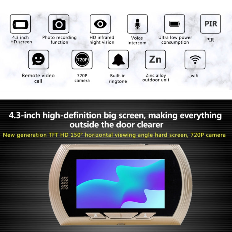 Danmini YB-43HD-MW 4.3 inch Screen WiFi Camera Video Alarm Smart Digital Door Viewer, Support TF Card & Motion Detect & Infrared Night Vision