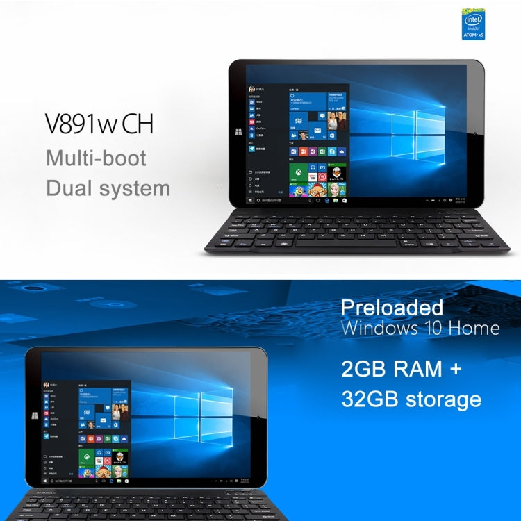 ONDA V891w CH Tablet, 8.9 inch, 2GB+32GB, CE / FCC / ROHS / WEEE Certificated, Built-in O-Box Sound Chamber, Windows 10 + Android 5.1 Dual OS, Intel Cherry Trail Atom X5 Quad Core, RAM: 2GB, Support 128GB TF Card, 4K Video WiDi Output