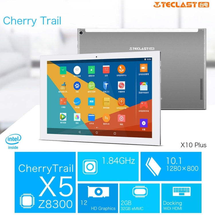 Teclast X10 Plus Tablet, 2GB+32GB, Dual Camera, with Docking Port and DC Port, 10.1 inch Screen Android 5.1 OS, Intel Cherry Trail X5, Support 128GB Micro SD Card, 4K Video(Grey)