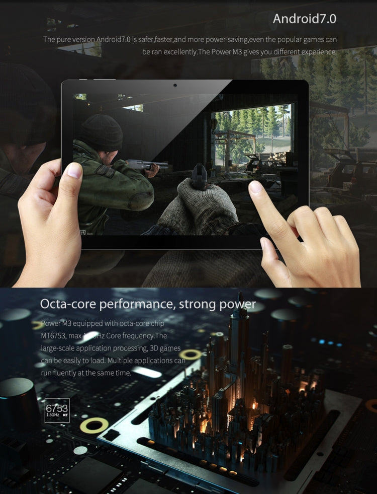 ALLDOCUBE Power M3 4G Call Tablet, 10.1 inch, 2GB+32GB, Android 7.0 MT6753 Octa-core Up to 1.5GHz, Support OTG & GPS & FM & Bluetooth & Dual Band WiFi, US Plug (Black+Gray)