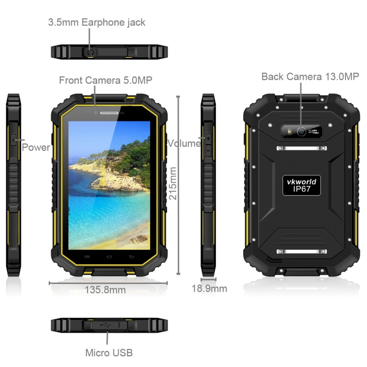 Vkworld V6 Proofing 4G Phone Call Tablet PC 16GB, IP67 Waterproof, Shockproof, Dustproof, 7.0 inch Android 4.4.4, MTK8732VC Quad Core 1.3GHz, RAM: 2GB