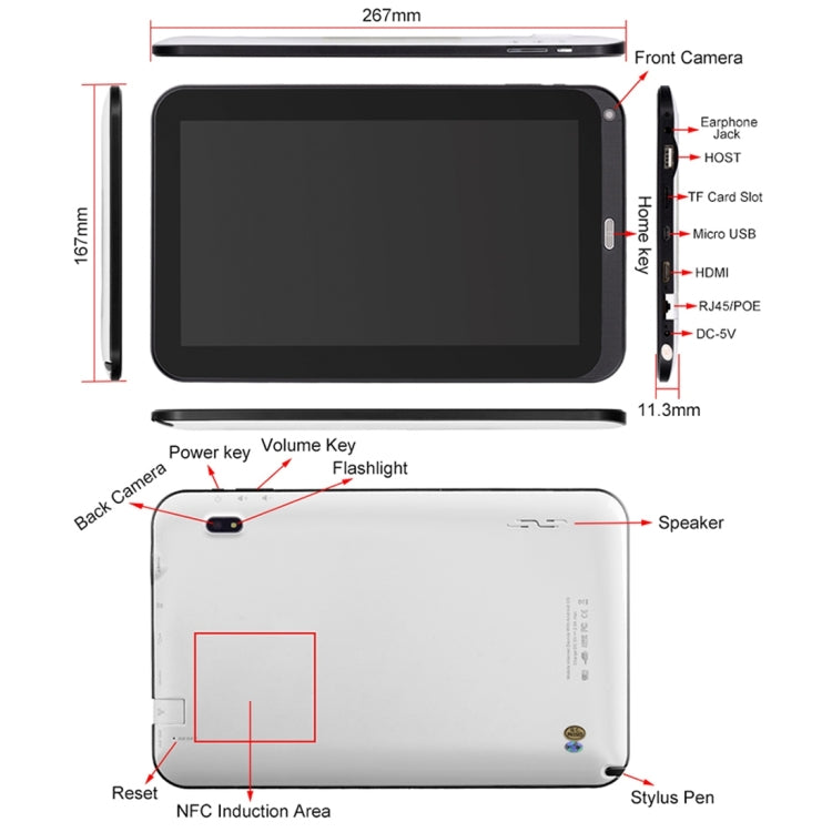 RJ45 Tablet PC, 10.1 inch, 1GB+8GB, Android 4.4, Allwinner A31S Quad Core 1.2GHz, Support Bluetooth, WiFi, OTG, NFC, HDMI