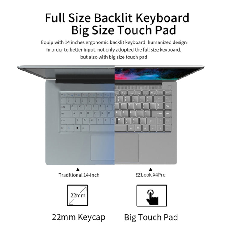 Jumper EZbook X4Pro Laptop, 14.0 inch, 8GB+256GB, Windows 10 Intel BroadWell i3 5005U Dual Core 2.0GHz, Support TF Card & Bluetooth & Dual Band WiFi & Micro HDMI (Twilight Silver)