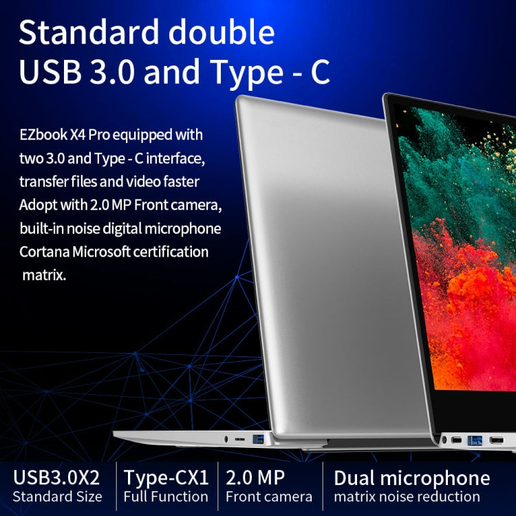 Jumper EZbook X4Pro Laptop, 14.0 inch, 8GB+256GB, Windows 10 Intel BroadWell i3 5005U Dual Core 2.0GHz, Support TF Card & Bluetooth & Dual Band WiFi & Micro HDMI (Twilight Silver)