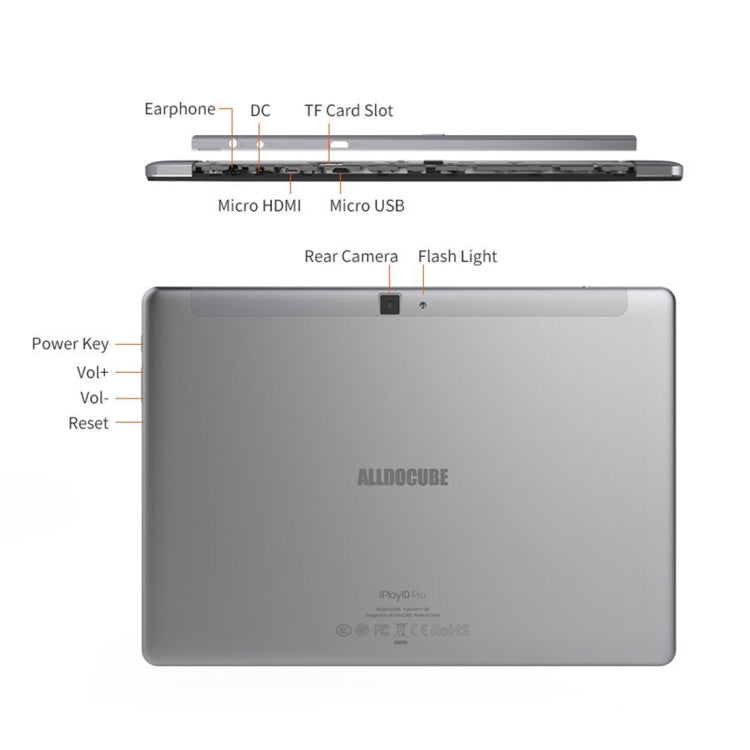 ALLDOCUBE iPlay10 Pro Tablet, 10.1 inch, 3GB+32GB, 6600mAh Battery, Android 9.0 MT8163 Quad Core 1.5GHz, Support Bluetooth & Dual Band WiFi & G-sensor & GPS & Micro HDMI (Black+Grey)