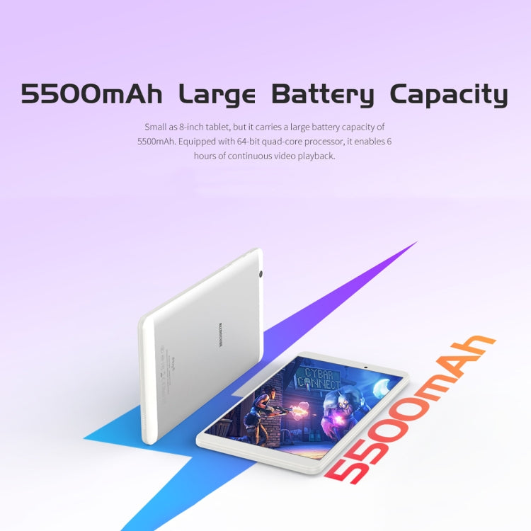 ALLDOCUBE iPlay8 Pro 3G Call Tablet, 8 inch, 2GB+32GB, 5500mAh Battery, Android 9.0 MT8321 Quad Core 1.3GHz, Support Bluetooth & WiFi & G-sensor & GPS & OTG & Dual SIM (White+Silver)