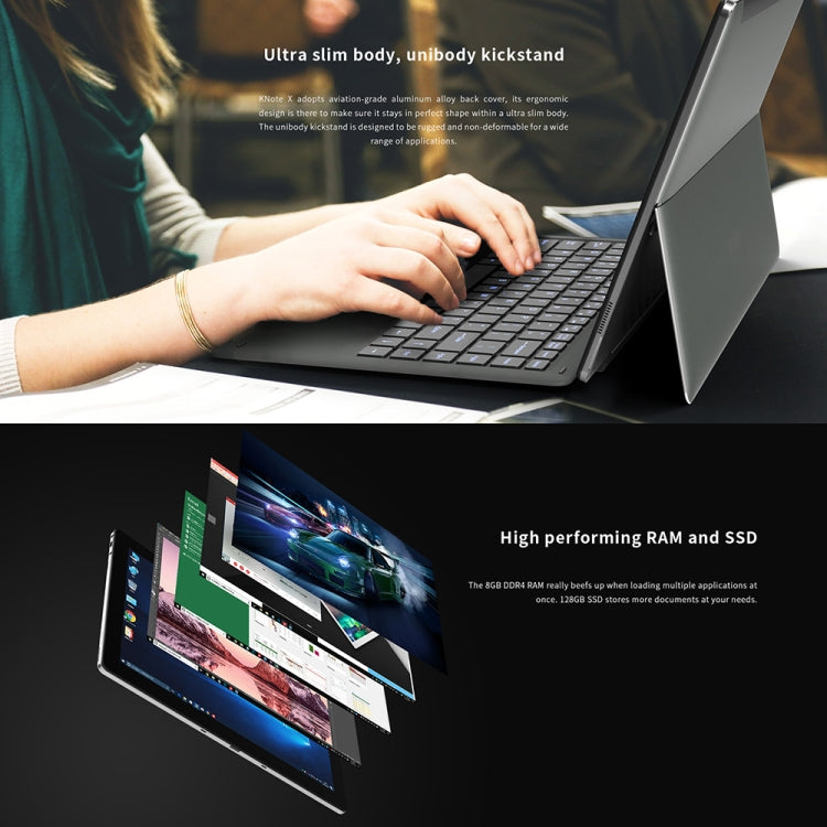 ALLDOCUBE KNote X 2-in-1 Tablet, 13.3 inch, 8GB+128GB, Windows 10 Intel Gemini Lake N4100 Quad-Core Up to 2.4GHz, Support TF Card & Dual Band WiFi & Bluetooth & G-sensor, with Magnetic Keyboard Leather Case (Black+Gray)