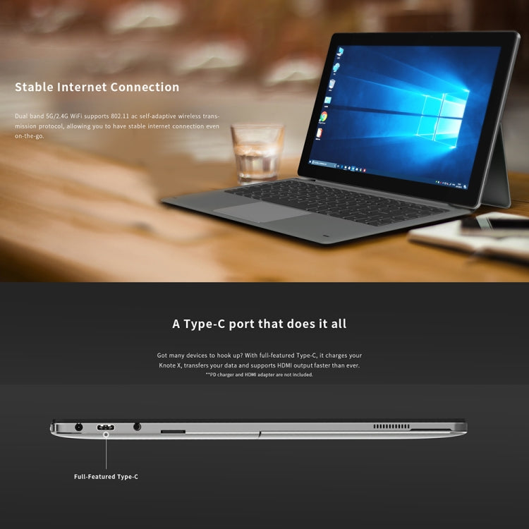 ALLDOCUBE KNote X 2-in-1 Tablet, 13.3 inch, 8GB+128GB, Windows 10 Intel Gemini Lake N4100 Quad-Core Up to 2.4GHz, Support TF Card & Dual Band WiFi & Bluetooth & G-sensor, with Magnetic Keyboard Leather Case (Black+Gray)