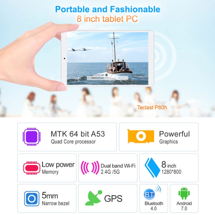 Teclast P80h Tablet, 8.0 inch, 1GB+16GB, Android 7.0, MT8163 Quad-core 1.3GHz CPU, Support Bluetooth & Dual Band WiFi & HDMI & OTG
