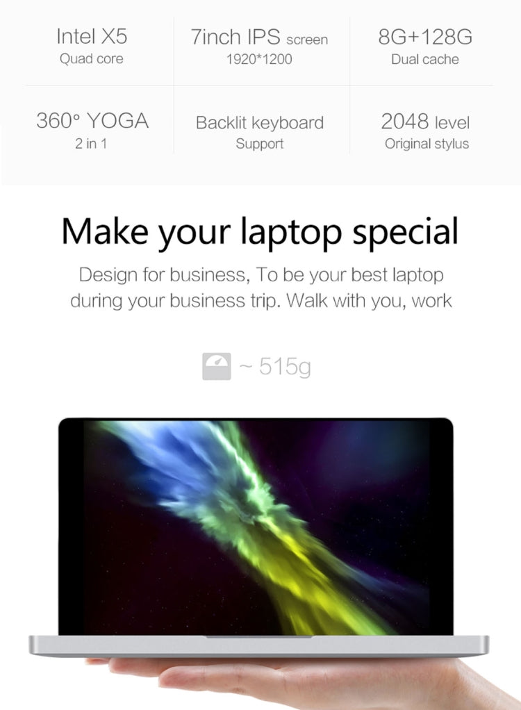 VOYO One Mix Laptop, 7.0 inch, 8GB+128GB, Windows 10 license, Intel Atom CherryTail X5 Z8350 Quad Core up to 1.5GHz, Dual Band WiFi, Bluetooth, USB 3.0(Silver)