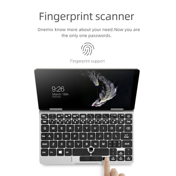 ONE-NETBOOK OneMix 1s Laptop, 7.0 inch, 8GB+128GB, Windows 10 Home, Intel Celeron 3965Y Quad Core 1.5GHz, Support Dual Band WiFi & Bluetooth & Fingerprint Unlock(Silver)